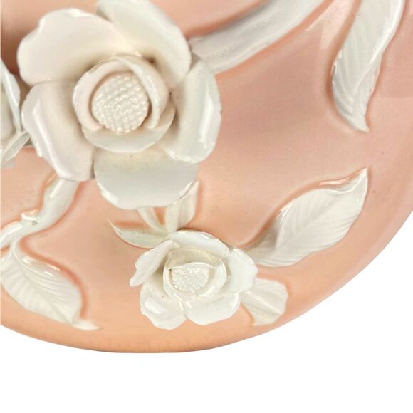 3D Floral Fitz and FloydPorcelain Rose Peach Pink Vase White Flowers 1982 - Picture 4 of 11